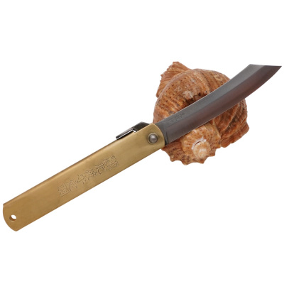 Складной нож Nagao Higonokami Warikomi Mitsuo, 100мм, сталь Aogami, рукоять латунь