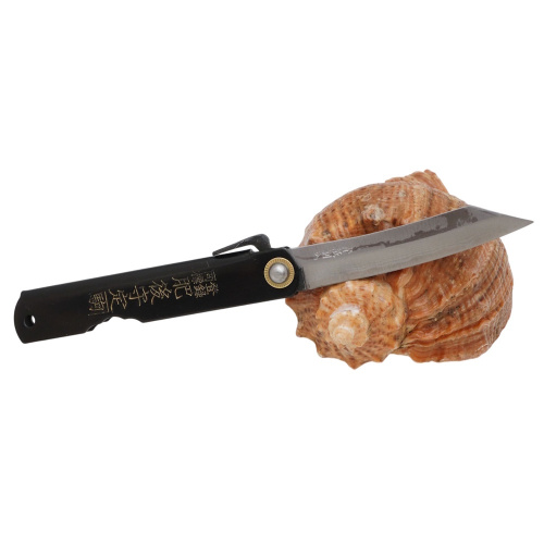 Складной нож Nagao Higonokami Damascus hand forging, 80мм, сталь Aogami, рукоять металл, черный