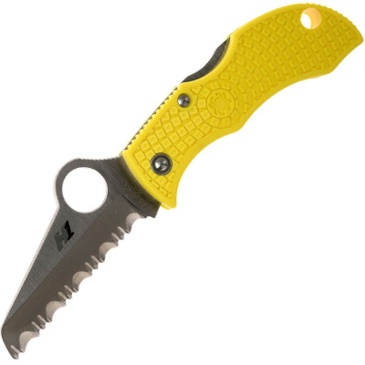 Складной нож-брелок Spyderco Manbug™ Salt Sheepfoot, сталь H1 Satin Serrated, рукоять термопластик FRN, жёлтый