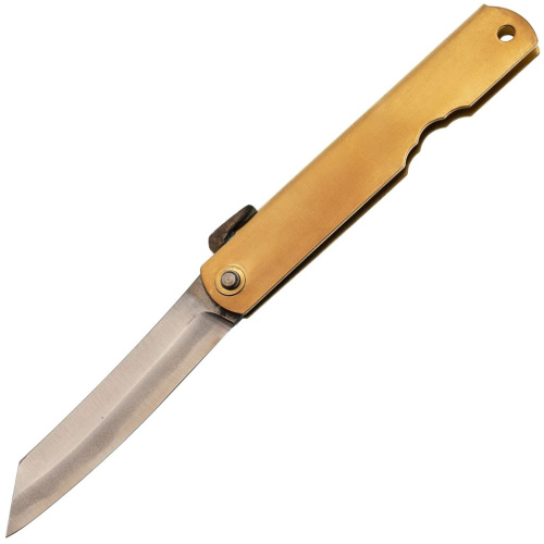 Нож складной Higonokami, 80 мм, сталь AoGami 3 слоя, рукоять латунь, золотистый