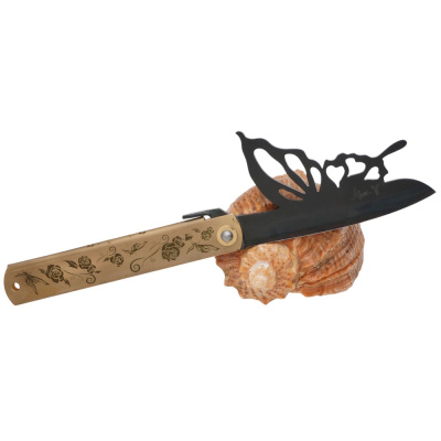 Складной нож Nagao Higonokami Papilio - Butterfly, 100мм, сталь Aogami Black, рукоять латунь