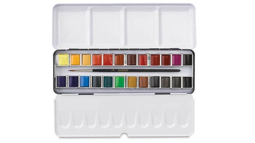 Набор акварели Sennelier "Artists" в полукюветах 24 цв + 1 кисть , металл
