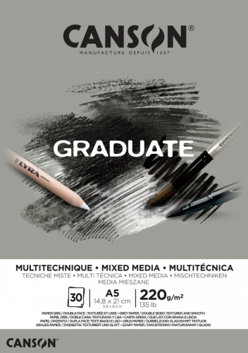 Альбом-склейка для смешанных техник Canson "Graduate Mix Media" Серый A5 30 л 220 г