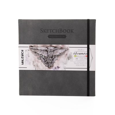 Скетчбук для акварели Малевичъ "Veroneze" 20х20 см 20 л 300 г, 70% хлопок, серый, среднее зерно