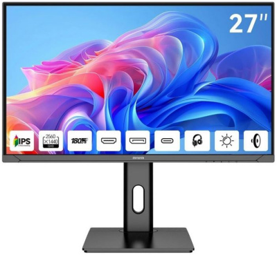 Монитор 27" AIWA MD2714 2560x1440, LED, 16:9, IPS, 350cd/m, 1000:1, 1ms, 178°/178°, HDMI, DP, Type C, 65W, 180Hz, Spk, pivot, black