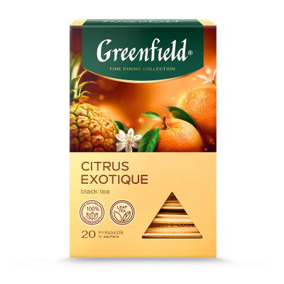 Чай чёрный Гринфилд Цитрус Экзотик в пирамидках, с ароматом юдзу, ананаса и лемонграсса, 20 шт х 1,8 г