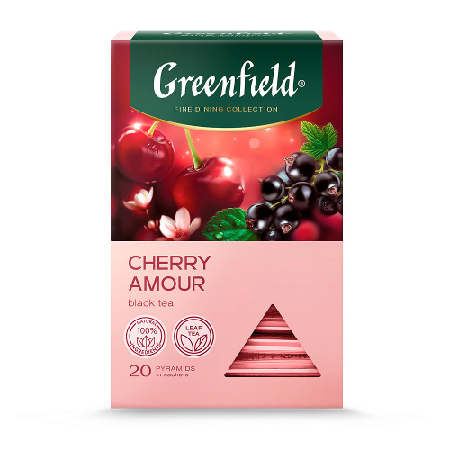 Чай чёрный Гринфилд Черри Амор в пирамидках, с ароматом вишни и мяты, 20 шт х 1,8 г