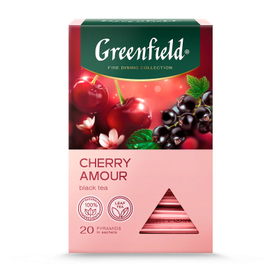 Чай чёрный Гринфилд Черри Амор в пирамидках, с ароматом вишни и мяты, 20 шт х 1,8 г