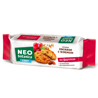 Овсяное печенье Neo-Botanica Light, с изюмом, на фруктозе, 280 гр