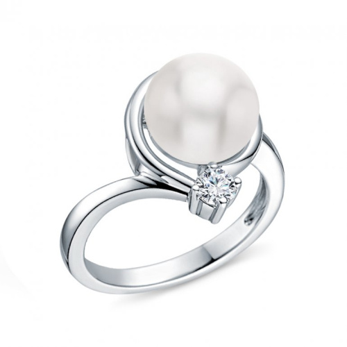 Серебряное кольцо с жемчугом и фианитами