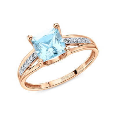 Золотое кольцо с бриллиантами природными и топазами природными