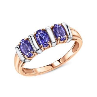Золотое кольцо с танзанитами природными
