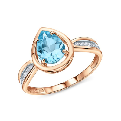 Золотое кольцо с бриллиантами природными и топазами природными