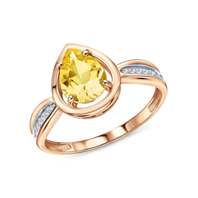 Золотое кольцо с бриллиантами природными и цитринами природными