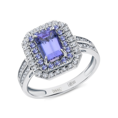 Золотое кольцо с бриллиантами природными и танзанитами природными