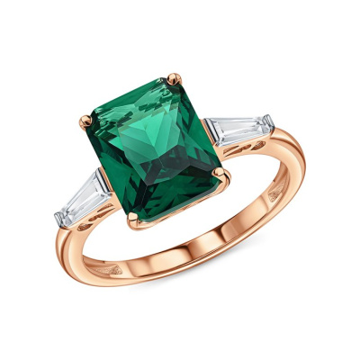 Золотое кольцо с фианитами и изумрудами