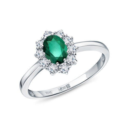 Золотое кольцо с бриллиантами выращенными и изумрудами выращенными