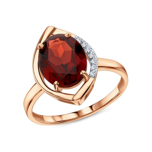 Золотое кольцо с бриллиантами природными и гранатами природными