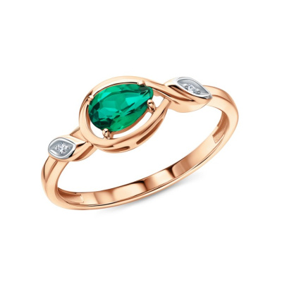 Золотое кольцо с бриллиантами природными и изумрудами гидротермальными