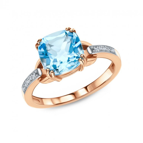 Золотое кольцо с бриллиантами природными и топазами природными