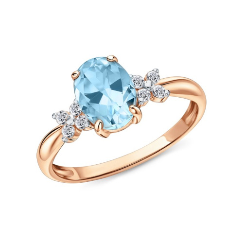 Золотое кольцо с фианитами и топазом природным