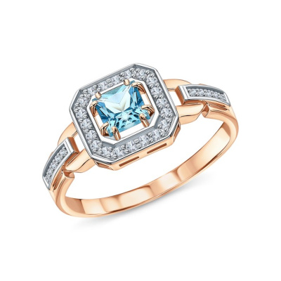 Золотое кольцо с бриллиантами природными и топазами природными