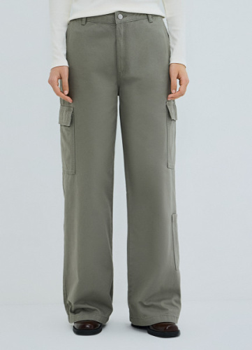 Хлопковые брюки карго с накладными карманами, Зеленый