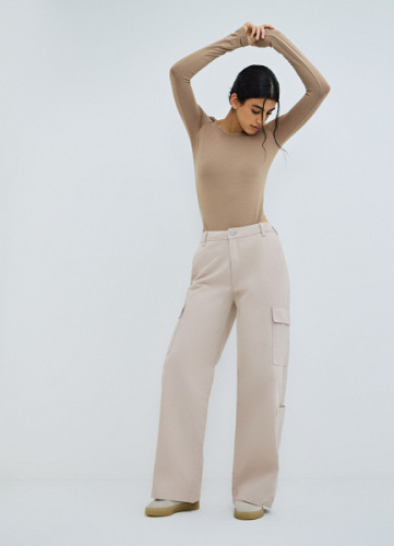 Хлопковые брюки карго с накладными карманами, Бежевый
