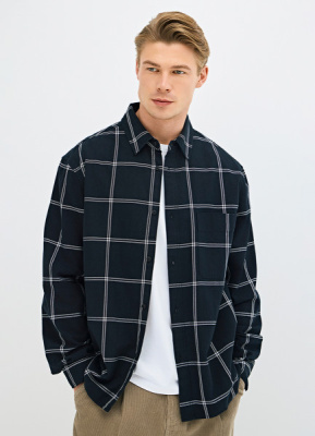 Рубашка в клетку с накладным карманом, Черный