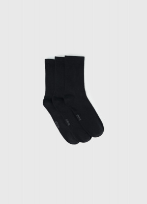 Высокие носки в рубчик, 3 пары, Черный