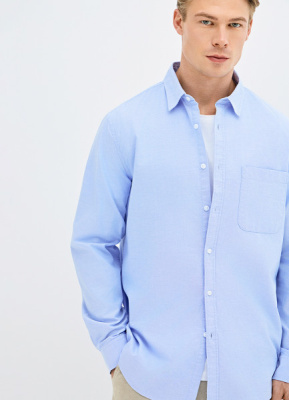 Рубашка из хлопка с накладным карманом, Голубой