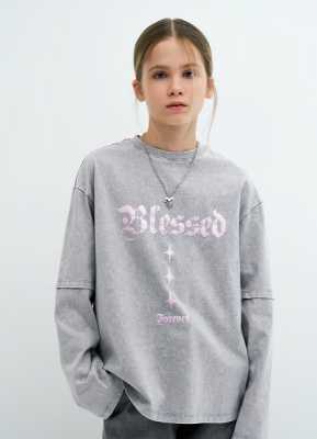 Лонгслив со стразами для девочек, Серый