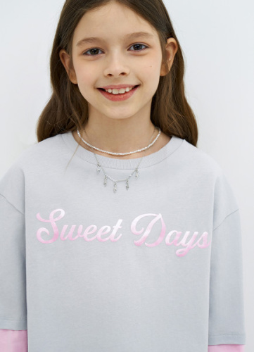 Лонгслив с принтом для девочек, Серый