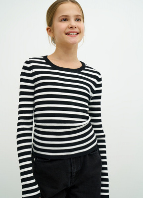 Джемпер в полоску с завязками для девочек, Черный