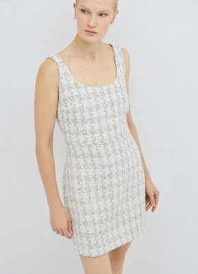 Твидовое платье мини на бретелях, Белый