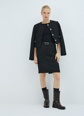 Твидовая юбка миди, Черный