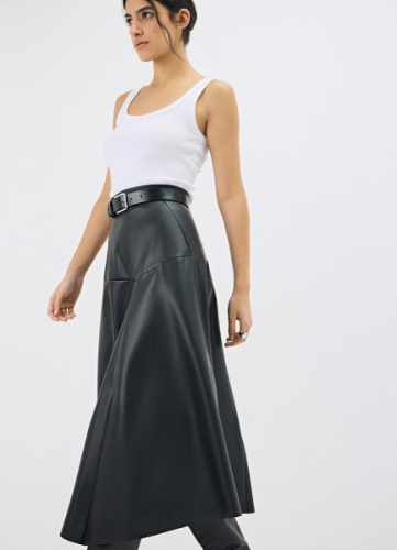 Асимметричная юбка миди из искусственной кожи, Черный