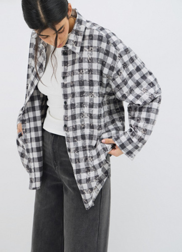 Удлинённая рубашка в клетку, Серый