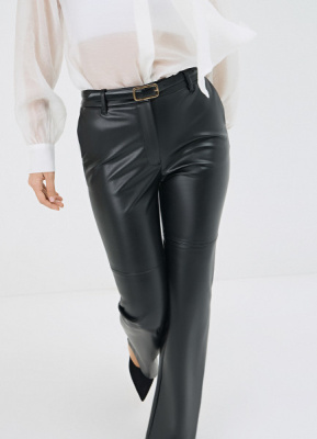 Расклёшенные брюки из искусственной кожи, Черный