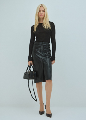 Юбка миди из искусственной кожи, Черный