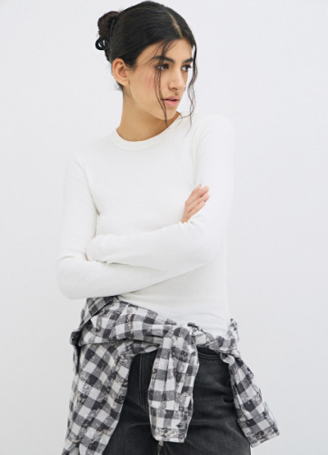 Лонгслив в рубчик, Белый