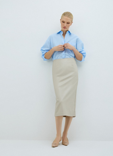 Прямая юбка миди из искусственной кожи, Бежевый