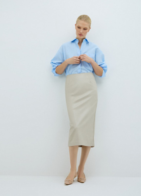 Прямая юбка миди из искусственной кожи, Бежевый