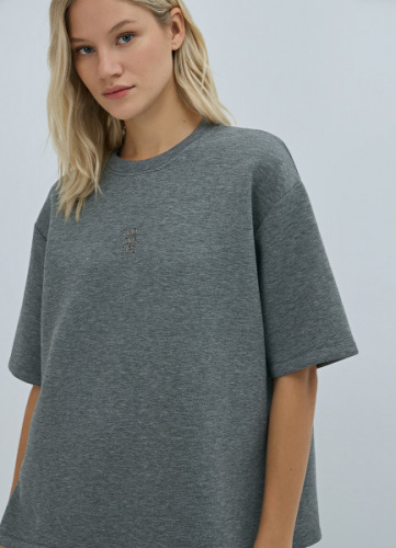 Футболка оверсайз с принтом, Серый