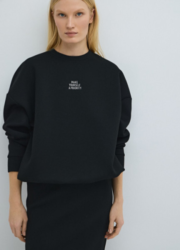 Объёмный свитшот с принтом и стопперами, Черный