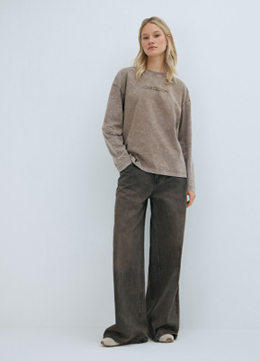 Лонгслив с принтом и эффектом стирки, Бежевый