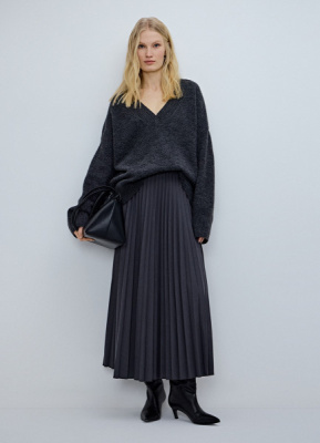 Плиссированная юбка миди A-силуэта, Серый