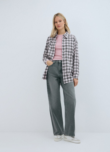 Удлинённая рубашка в клетку, Розовый
