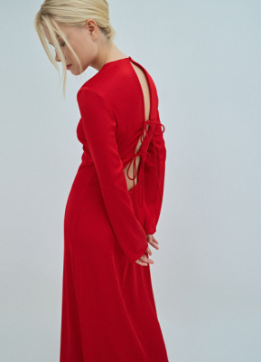 Сатиновое платье с завязками на спине, Красный