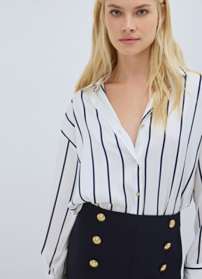 Сатиновая блузка в полоску, Белый